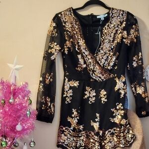 NWT Black and Gold Sequin Romper